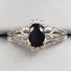 Genuine Oval Black Sapphire 925 Sterling Silver Ring